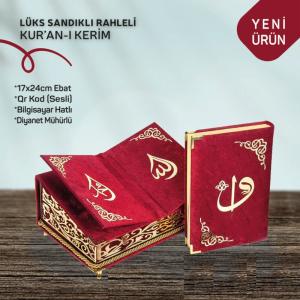 Lüks Sandıklı Rahleli Ayaklı Yeşil Kadife Kuranı Kerim (Yeşil)